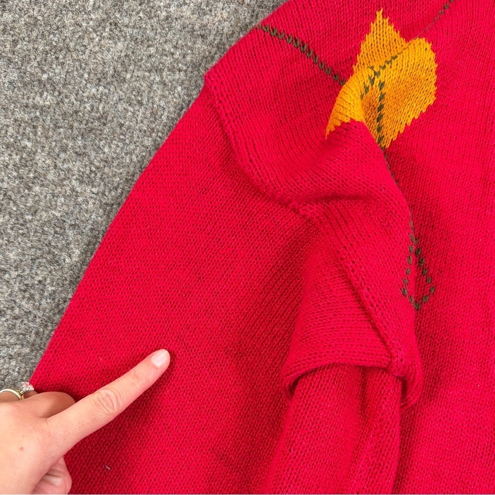 Vintage 90s Red Argyle Diamond Deep V-Neck Cardigan Sweater Women S Teacher Core - Picture 7 of 14